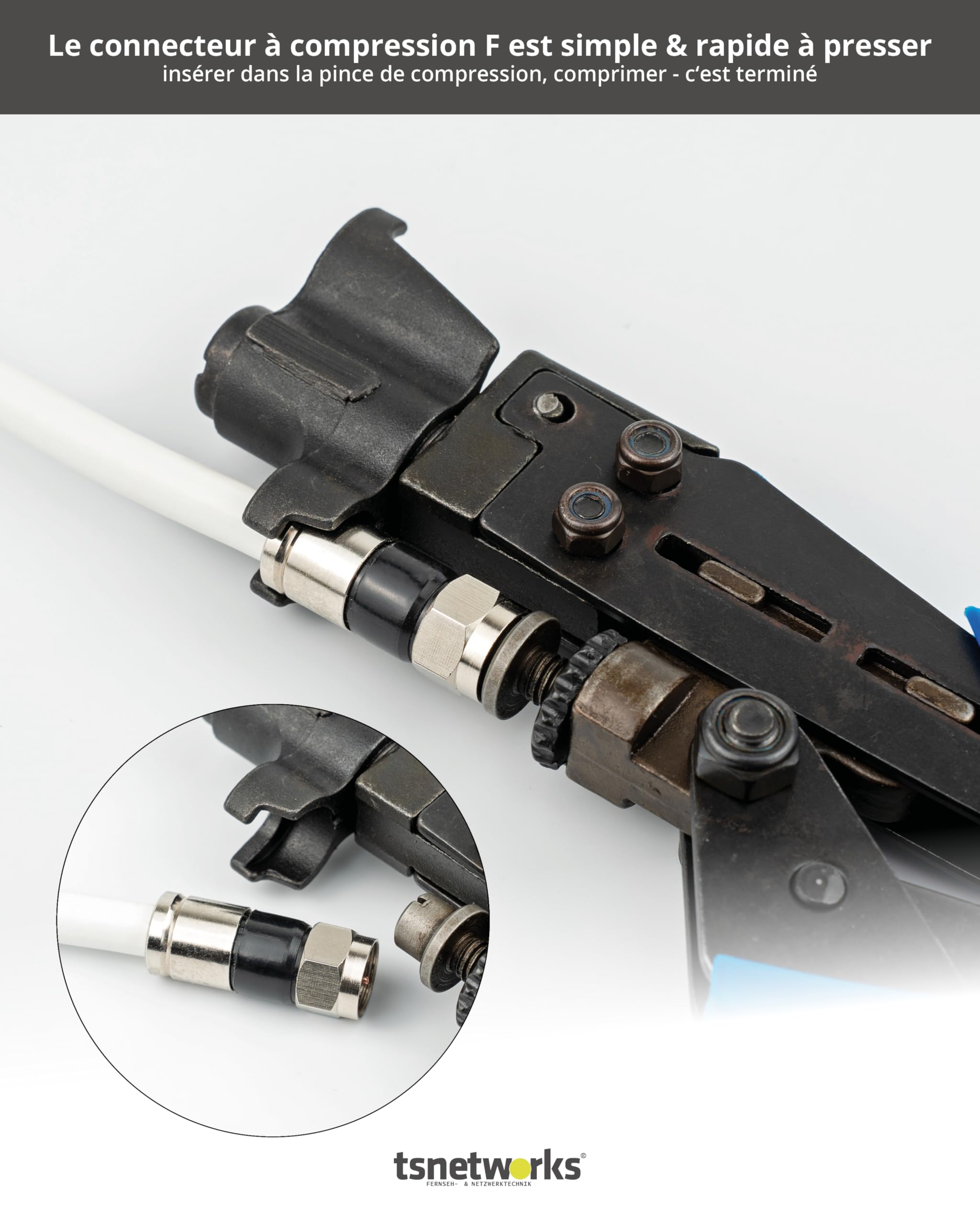 Connecteurs Câble Coaxial RG6 Tsnetworks 20 Fiches F Compression - 6.8-7.4mm - Installation Satellite TV Accessoire Antenne Satellite