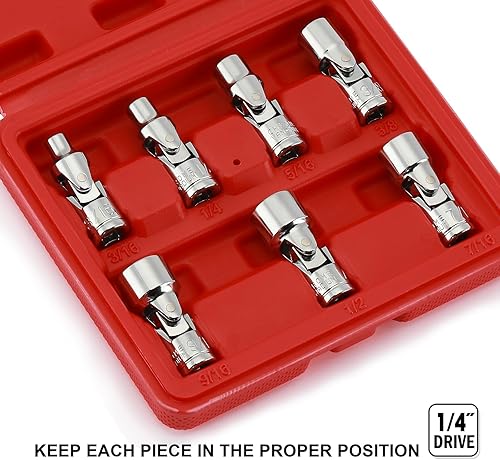 Miniatura 5 de EMENTOL Juego de llaves de vaso universal de 7 piezas, 14 de pulgada, 6 puntos, juego de enchufes flexibles universales SAE, CR-V, cabeza giratoria,