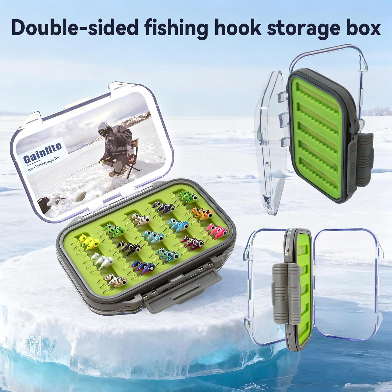 Tungsten Ice Fishing Jigs Kit, 15/21/30/45-Piece 3.2/4/5/6mm Glow in Dark Tear Drop Lures with 2-Sided Waterproof Tackle Box - Walleye/Perch/Crappie Jigs for Cold Water