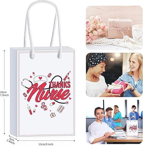 Miniatura 2 de Outus 12 bolsas de regalo para enfermeras, bolsas de regalo de agradecimiento para enfermeras, bolsas de regalo de semana de enfermeras con asa para