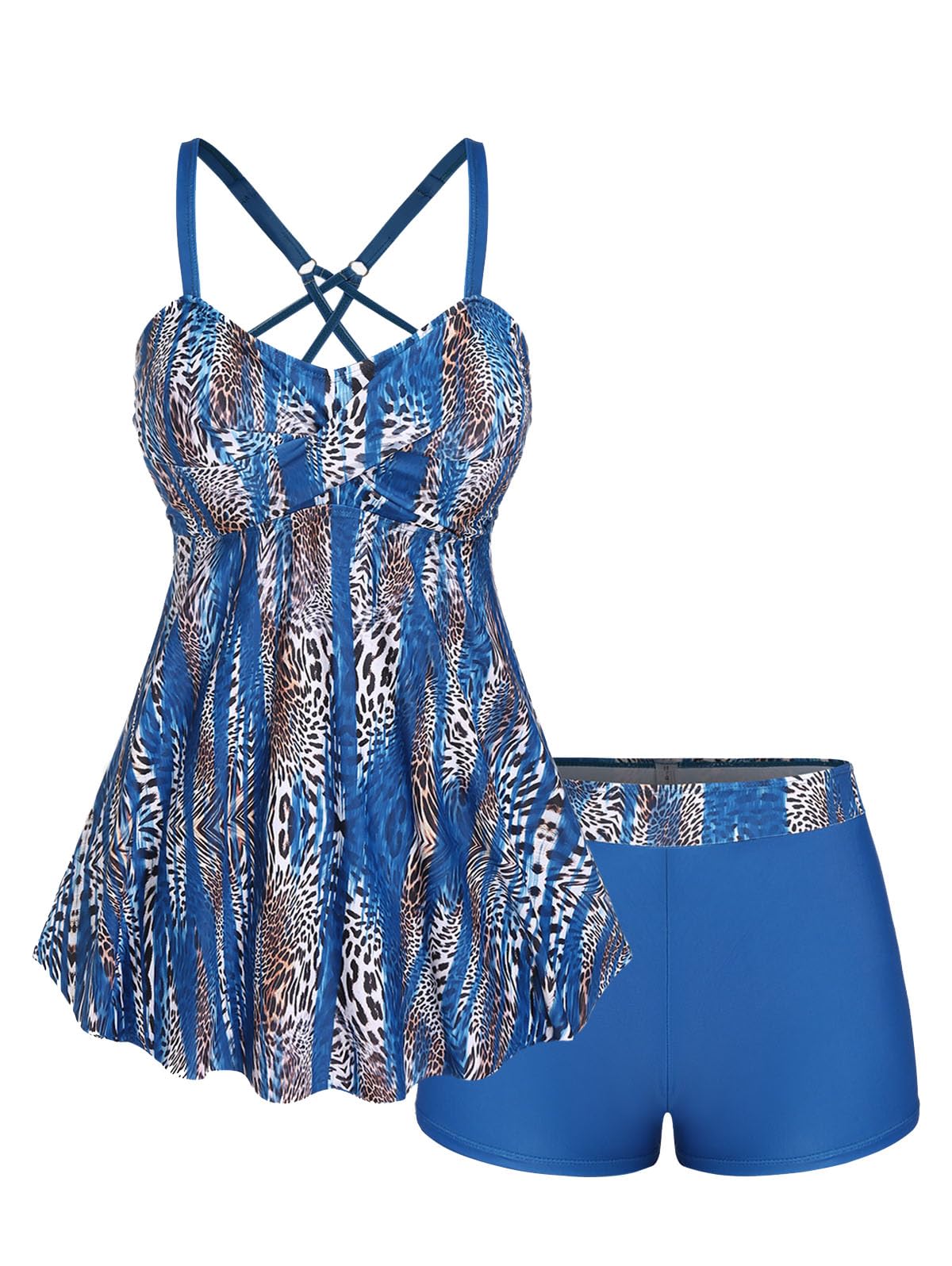 ROSE GAL Rosegal Women Plus Size Modest Tankini Swimsuit Two Piece Bathing Suits Leopard Print Swim Tops with Boy Shorts