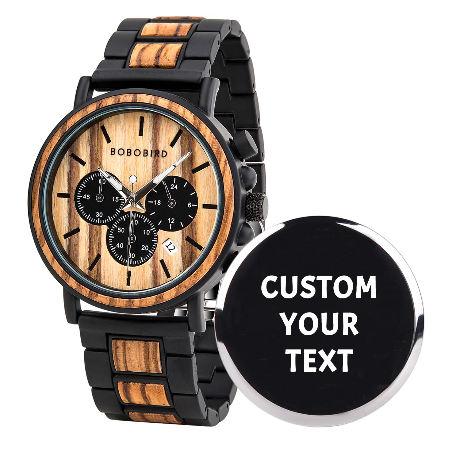 BOBO BIRDWooden Mens Watches Wood & Stainless Steel Combined Chronograph Military Quartz Casual Wristwatches