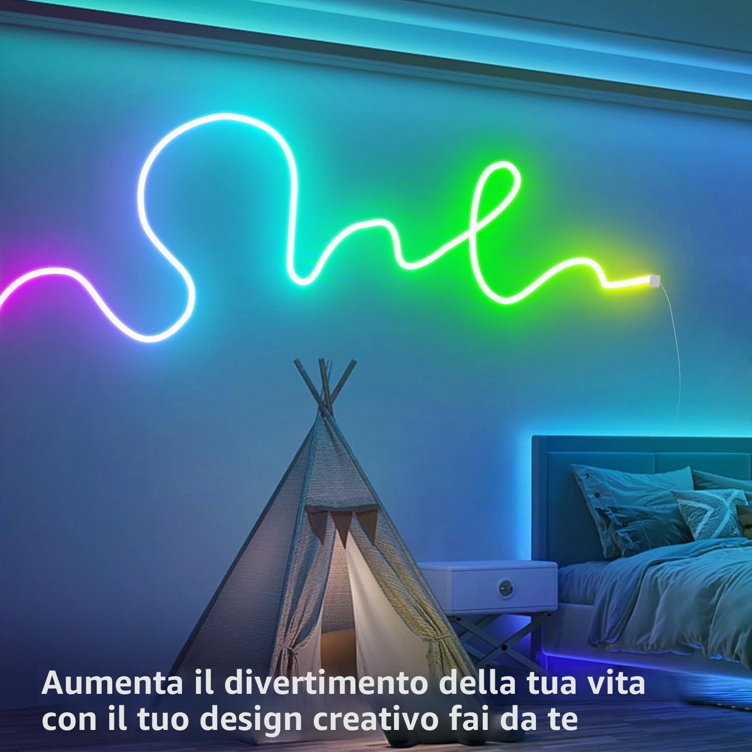 segrass Striscia luminosa a LED al neon, DC 24V 10M RGB Striscia luminosa a LED al neon APP Telecomando flessibile impermeabile Striscia luminosa a LED al neon per camera da letto, stanza dei giochi