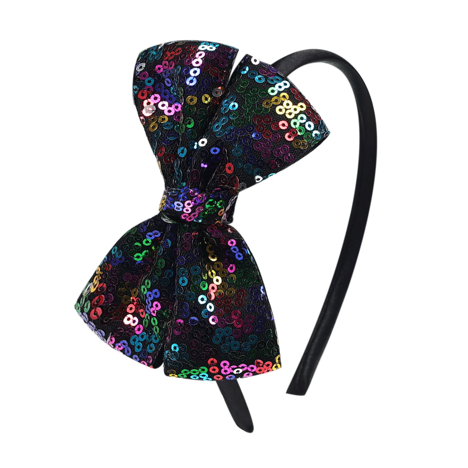AMYDECORAMYDECOR Black Holographic Sequin Bow Headband for Girls - Boutique Style Hair Accessory with Bow Ribbon - 1 Piece