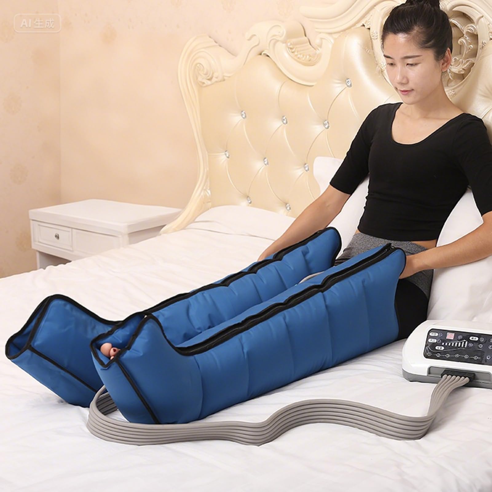 Massaggiatori elettrici per Piedi a Compressione d'Aria per Gambe con 6 camere d'Aria, Stivali per drenaggio linfatico con 5 modalità per rilassare i Muscoli