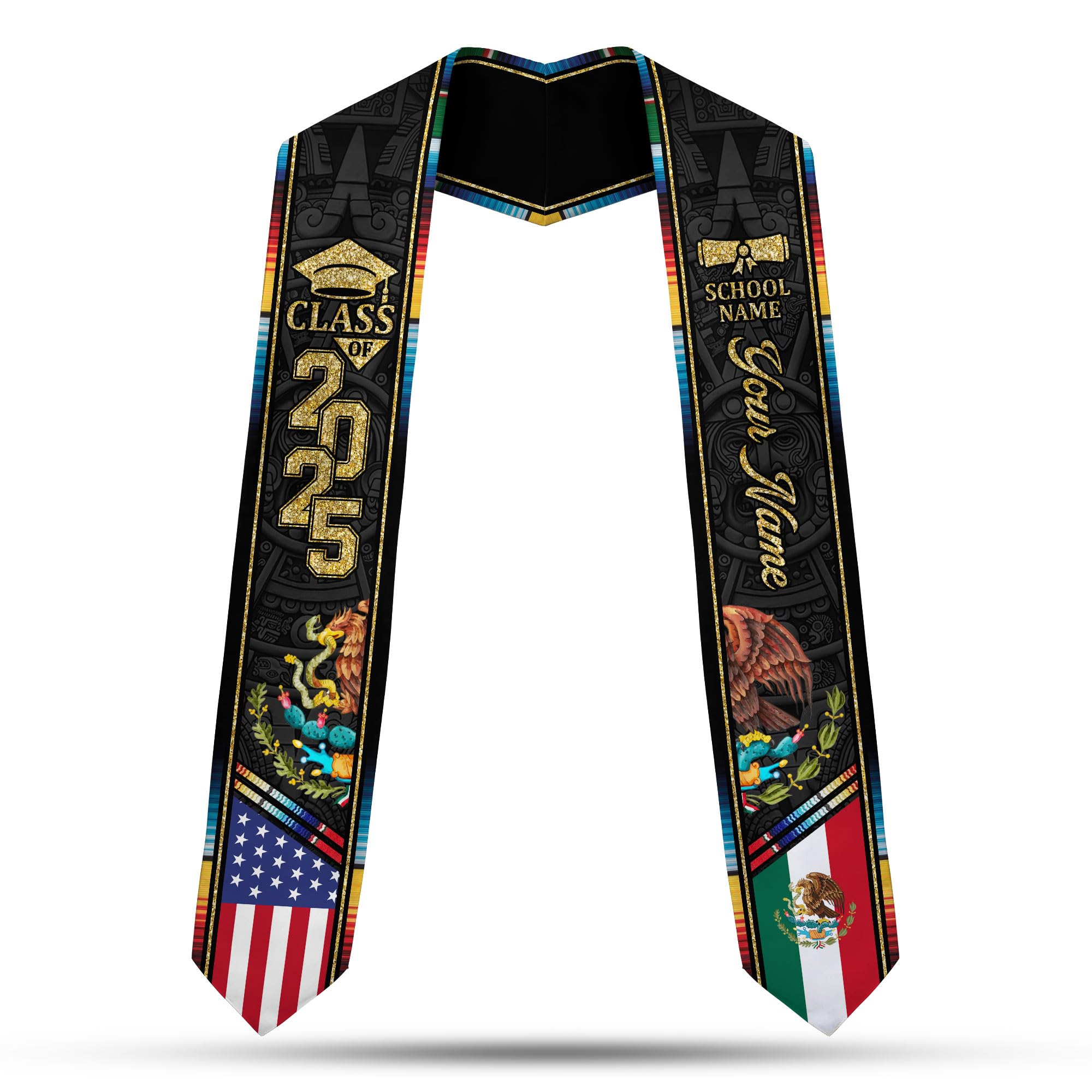 MonkeyVan Custom Mexican Graduation Sash Mexico Graduation Stole 2025 Mexican American Flag Graduation Sash Mexican Graduation M31
