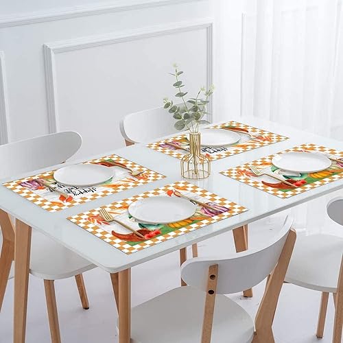 Miniatura 5 de Rustic Table Placemats Happy Fall Y'all Buffalo Plaid Pumpkin Cloth Placemats Foldable Anti-Slip Kitchen Table Place Mats for Patio Thanksgiving Day