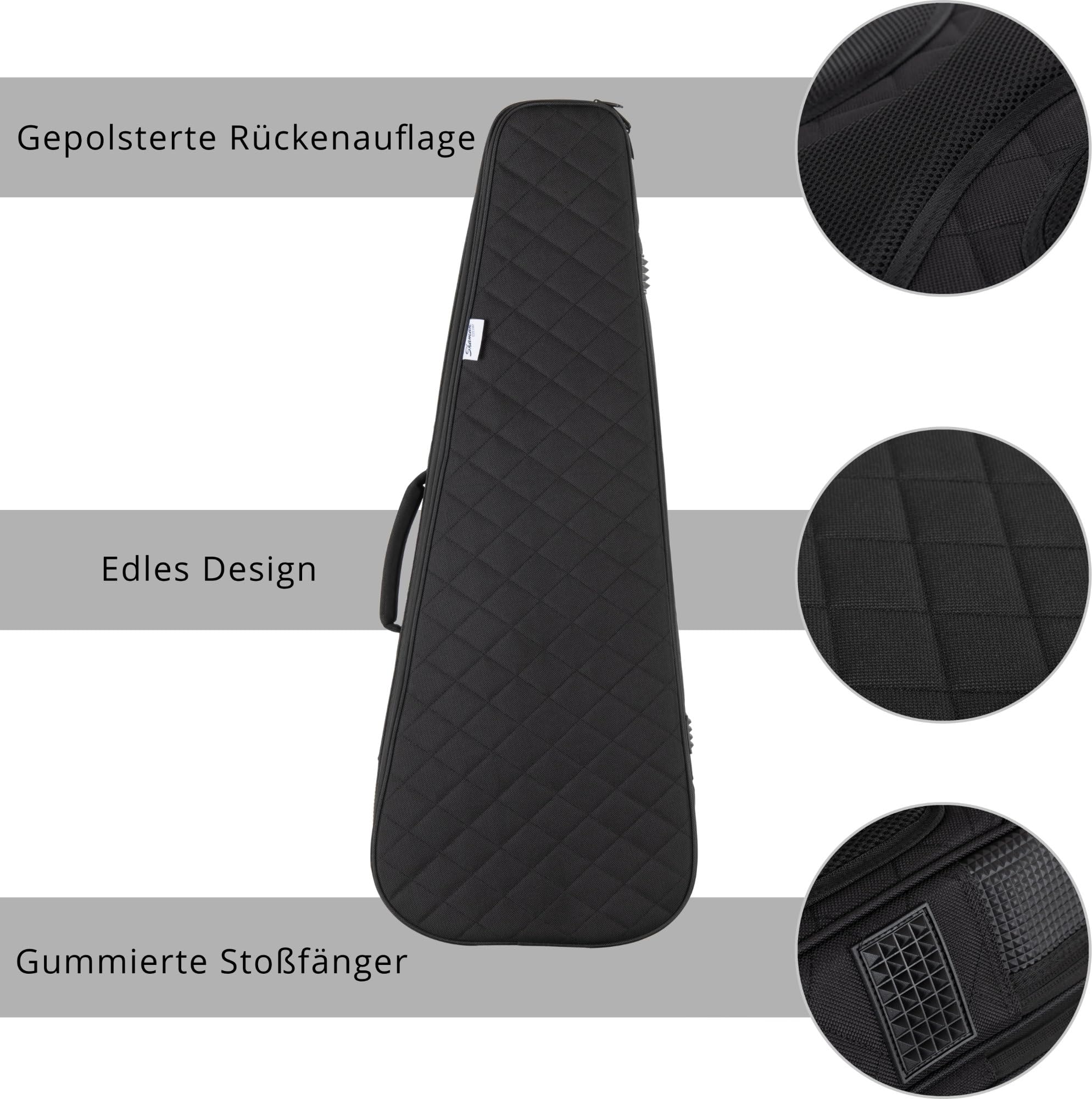 Shaman EGBT-1122BK E-Gitarre Tasche - Dick gepolsterter Gigbag für E-Gitarren - Verstellbare Halsstütze mit Klettsicherung - Gepolsterte Außentasche - Extra Tablet-Fach - Versenkbare Rucksackgarnitur