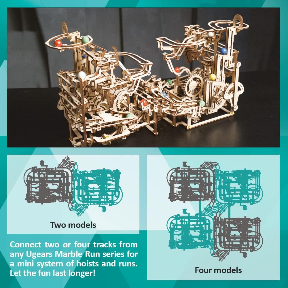 UGEARS Bundles Marble Run Holiday Set Wooden Marble Run Kit with 10 Colored Marbles - 3D Puzzles for Adults and Kids - Amusement Park Wood Marble Track 3D Puzzle - Wood Model Kit for Self-Assembly