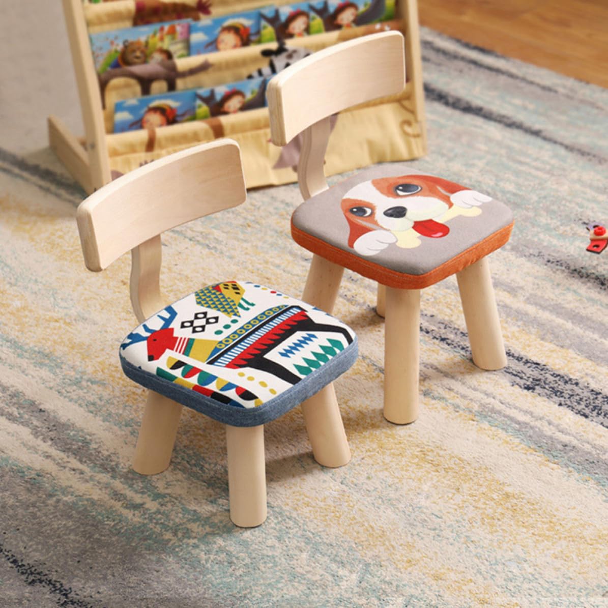 Didiseaon Rialzo Sedia per Schienale in Legno Resistente, Imbottitura in Cotone Lino e Spugna, Design a Motivo Cucciolo per Camera da Letto e Stanza Lettura