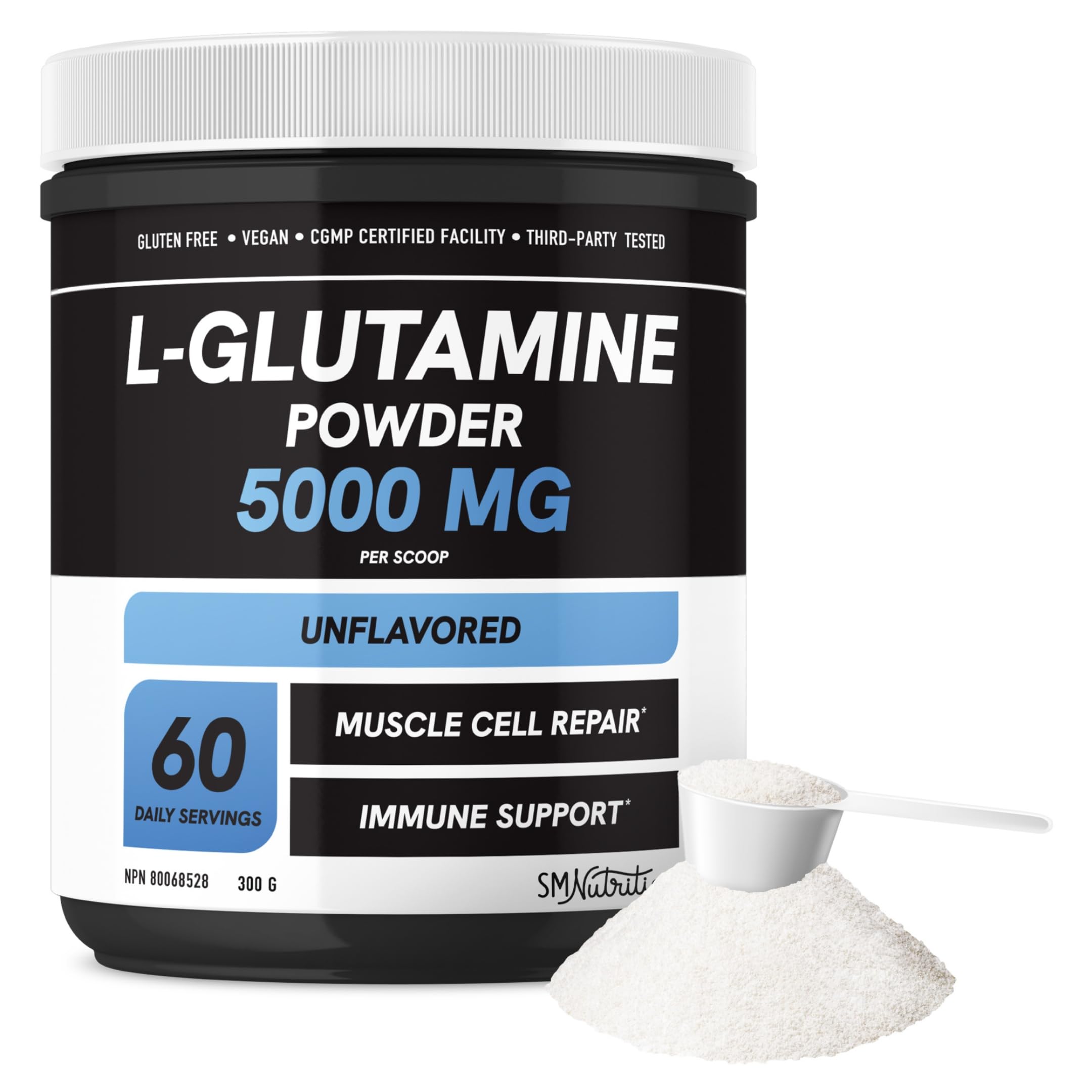 L Glutamine Powder 5000 mg (5g) | Post Workout Muscle Support, Immunity & Gut Health Supplement | Fermented, Vegan, Non-GMO, Gluten-Free, Unflavored L-Glutamine | Single Ingredient, 60 Servings