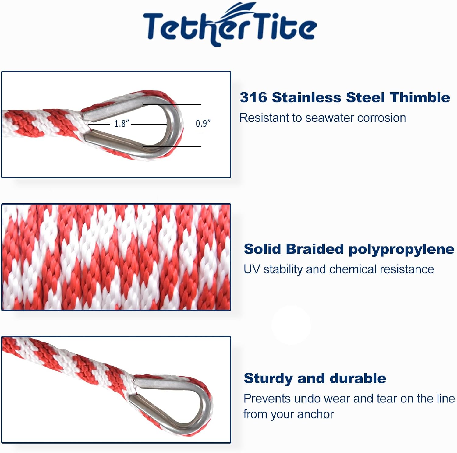 TetherTite Boat Dock Lines 5/8 Inch 20/25/30 Ft,Double Braided Nylon Boat Dock Lines with Loop, Mooring Line Marine Rope (3/8" x100') - Image 4