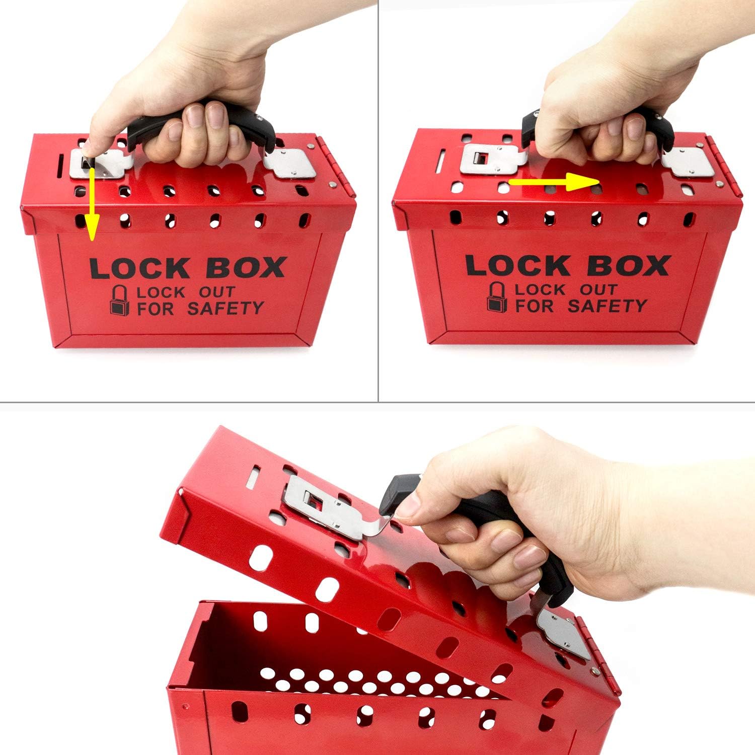 QWORK Portable Lockout Tagout Box, Group Safety Lock Box with 12 Slots, Red
