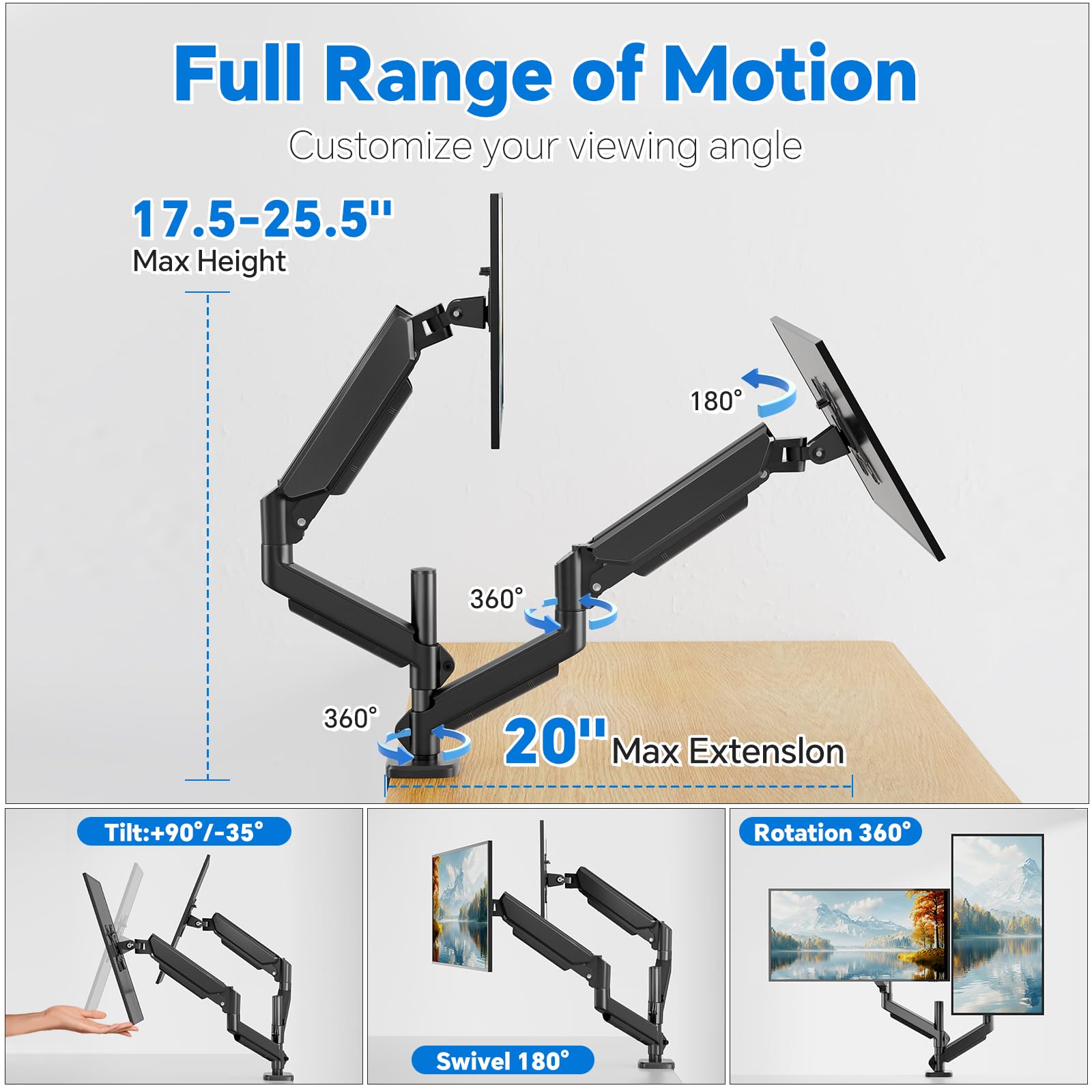 Simple Trending Dual Monitor Stand for 17-27 inch Computer Screens, Computer Stand, Adjustable Stand for 2 Monitors Holds up to 20 lbs, (Black) — view 3