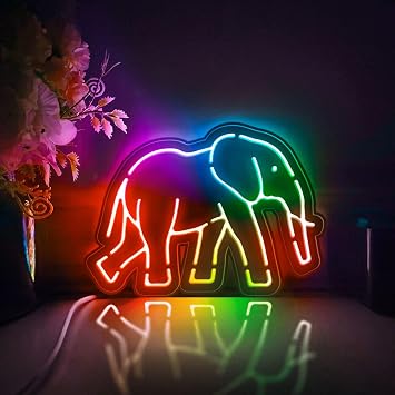 Elephant Led Light Box, Walking Elephant Wall Art Decor, Desktop Decorations RGB & Color Flow Effect, Medium Size