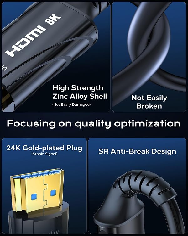Cratree Long 8K Fiber Optic HDMI Cable 150FT - High-Speed HDMI Cord 48Gbps,8K 60Hz，4K 120Hz，HDCP 2.2&2.3，HDR10 - Compatible with HDTV/Monitor/Projector by Cratree - Image 3