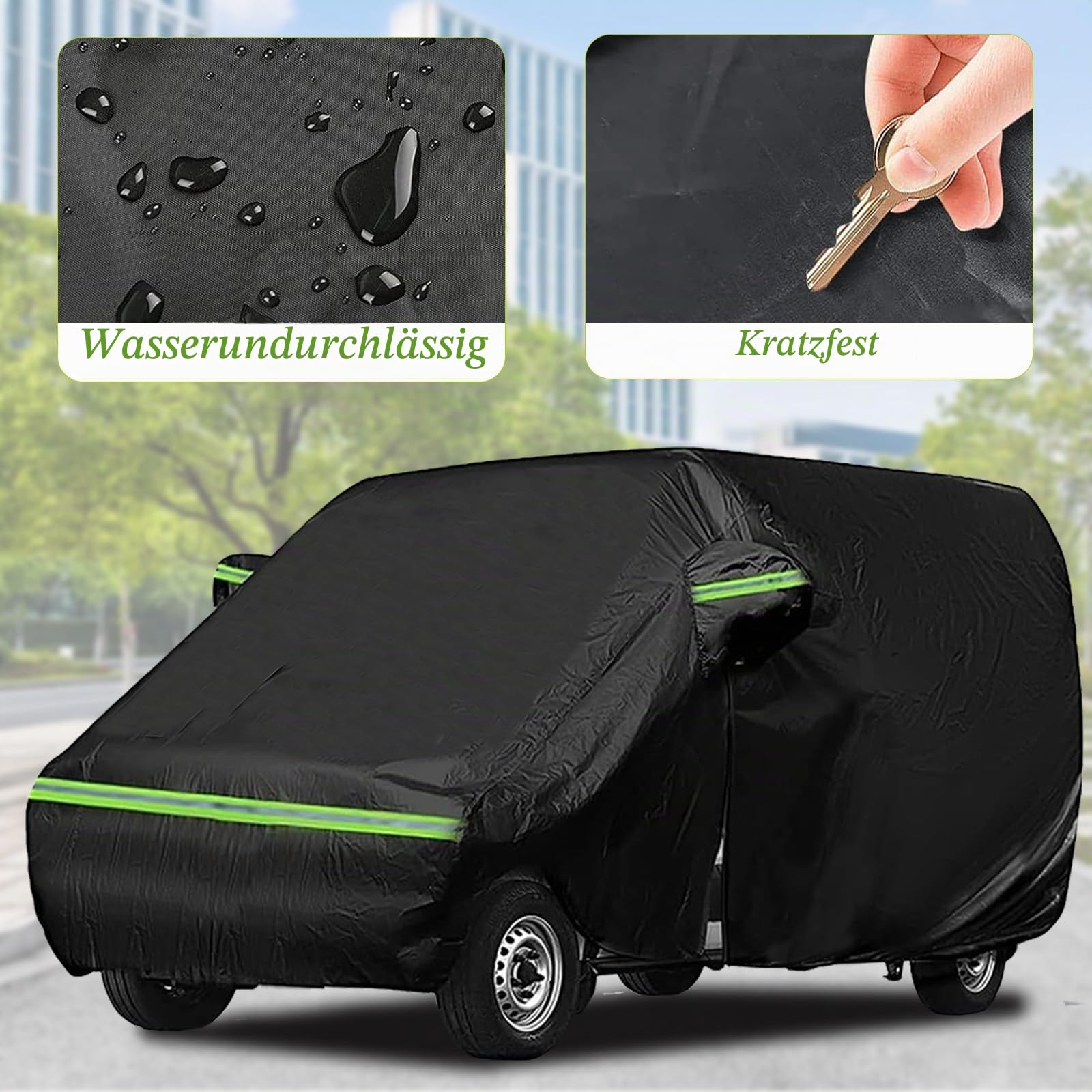 Wasserdicht Wetterfeste UV-Beständige Autoabdeckung Vollgarage für VW Transporter,Vollgarage Autoplane mit Reißverschlusstür,autoabdeckung Ersatz Atmungsaktiv Autoplane Ganzgarage L490(470-490cm)