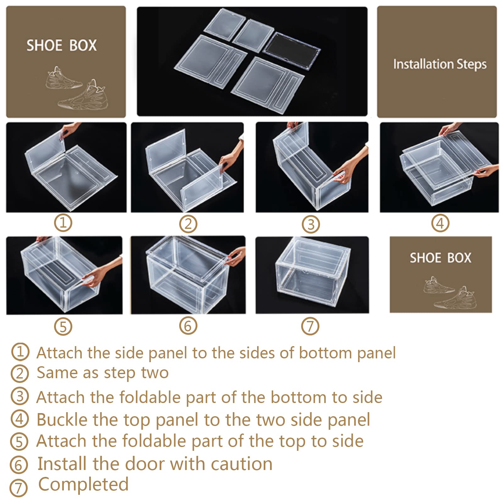 Boîte à Chaussures Transparente Pliable Xocome - 3 étages, Porte Magnétique, Empilable, Taille Jusqu'au 46