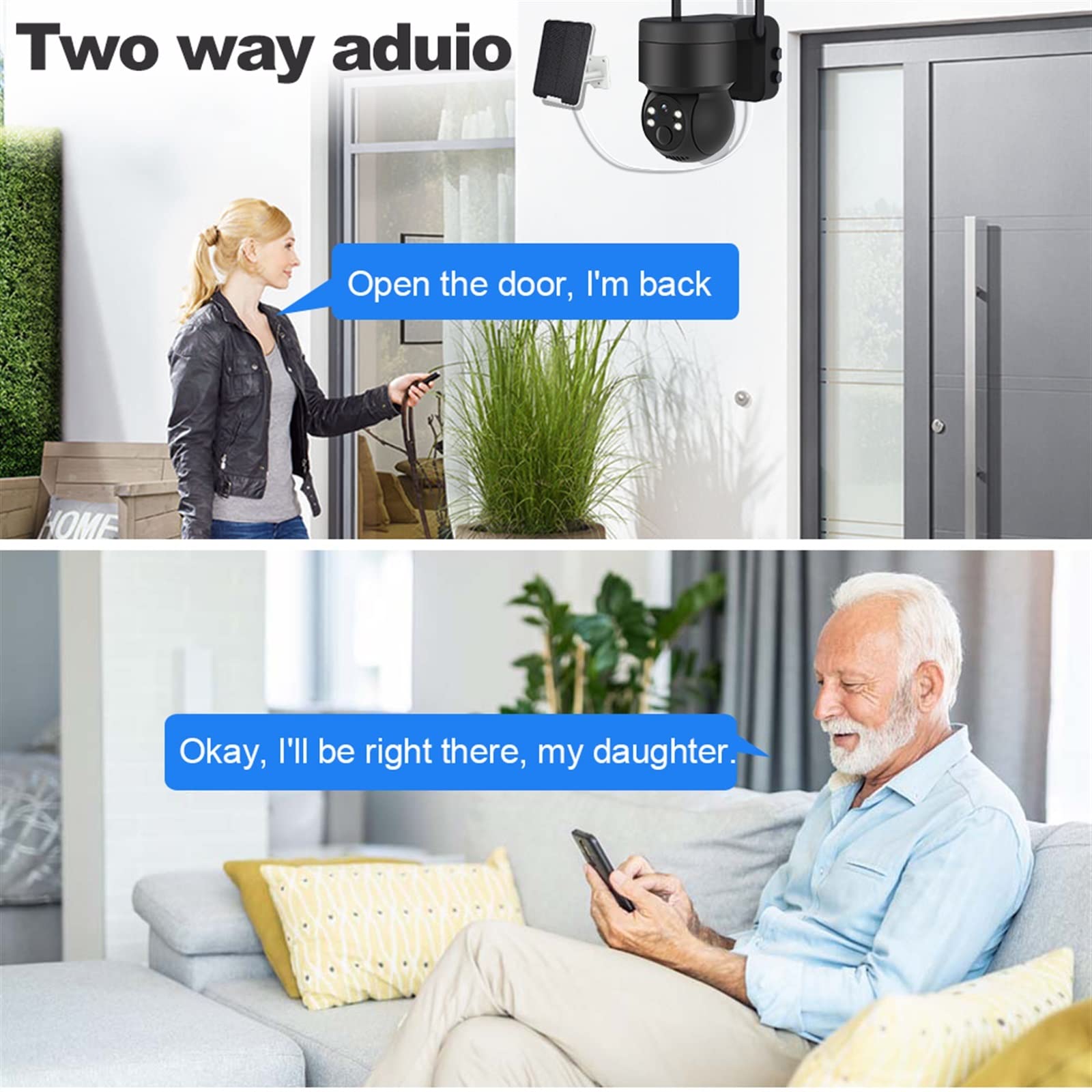 Telecamera Wifi Esterno, Telecamera di sicurezza Telecamera di sorveglianza wireless con batteria ricaricabile Pannello solare PIR Rilevamento umano PTZ Vista a 360° ,Sicurezza, Antifurto(2.5K Black)