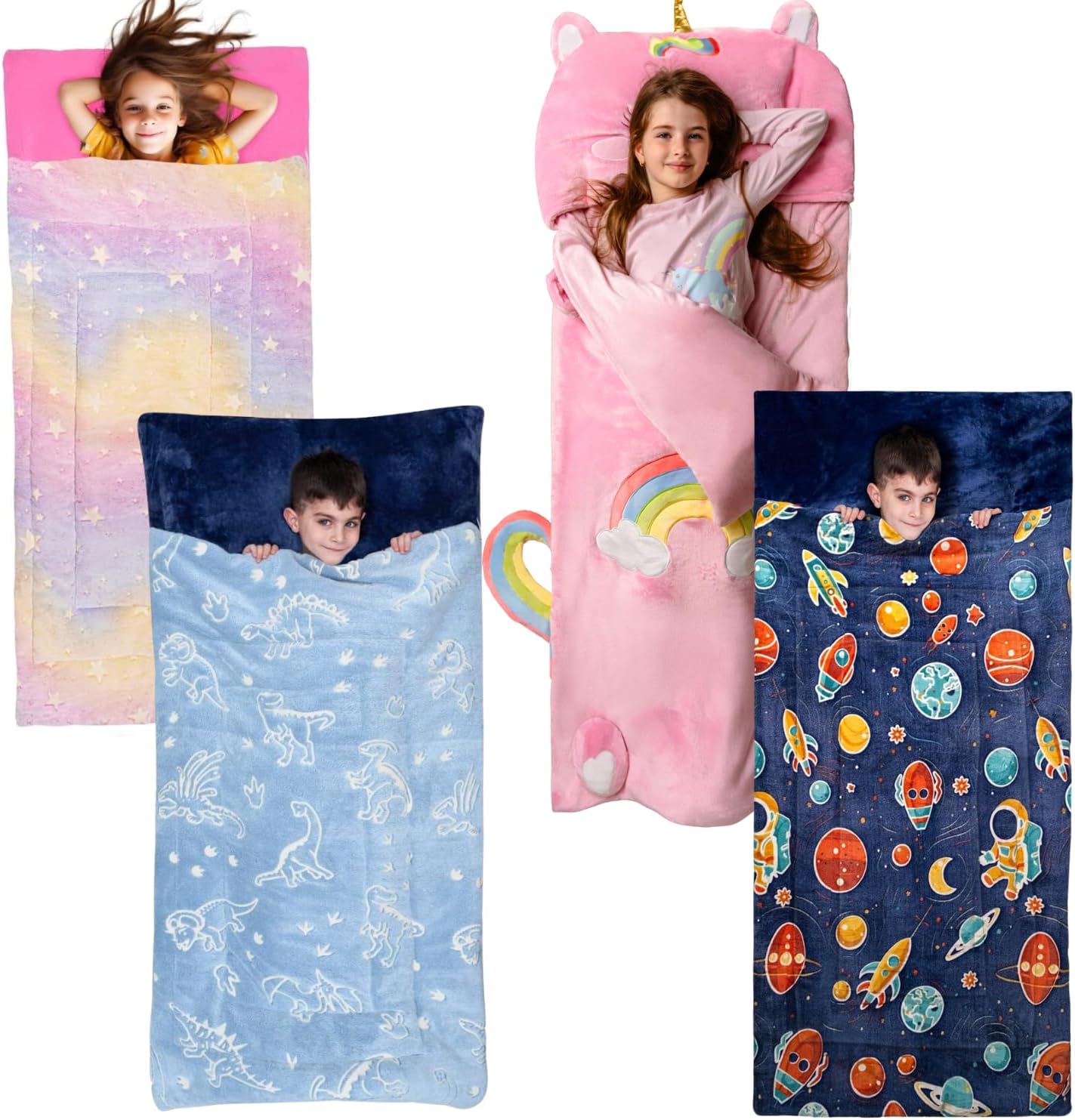 Bollepo Sleepover Must-Have Kit: 4 Sleeping Bags - 2 for Boys & 2 for Girls