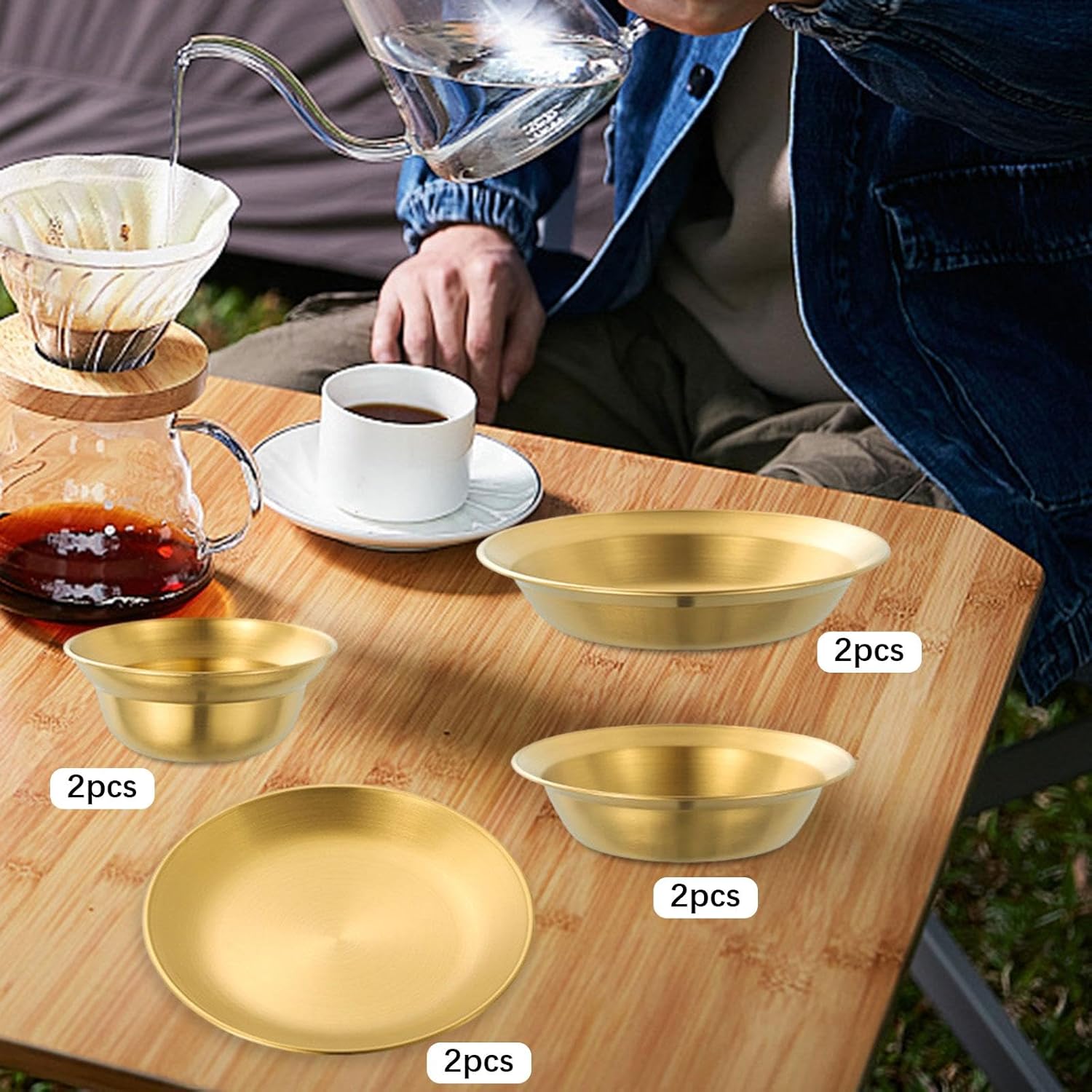 Stainless Steel Plates and Bowls Dinnerware Set Cutlery Camping Utensils Outdoor Tableware for Travel RV Picnic Barbecue