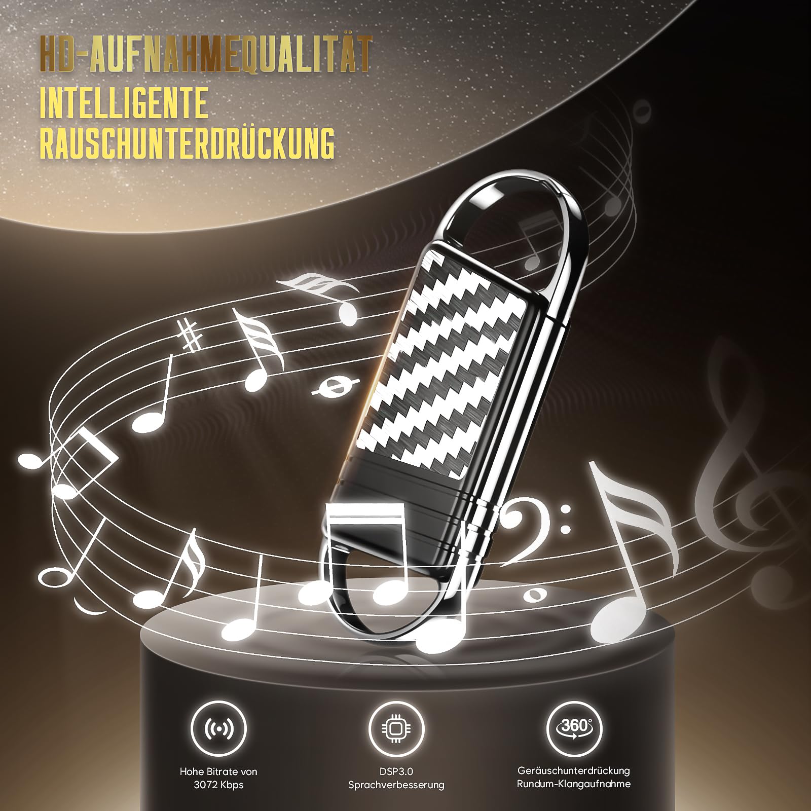 128GB Digitales Diktiergerät - 9600Hr Audio Aufnahmegerät, Aufhängbar Sprachaktivierte Voice Recorder, AI Rauschunterdrückung Audio-Aufnahme mit Wiedergabe, Diktafon für Interviews, Vorträge