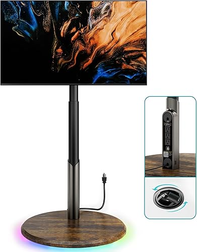 Miniatura 10 de Soporte de TV móvil con toma de corriente, carrito de TV con ruedas para monitores OLED LED de 27 a 65 pulgadas, 6 niveles de ajuste de altura