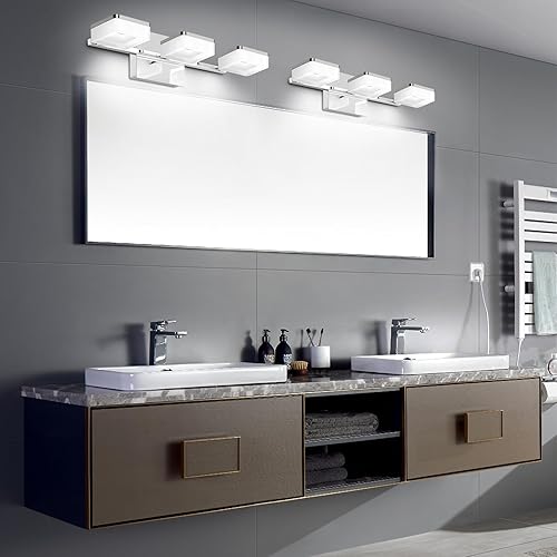 Miniatura 7 de OKELI Moderna lámpara LED de baño, luces regulables de tocador, 3 luces de 6000 K, 360 , giratorias, acrílico, acero inoxidable, cromadas,