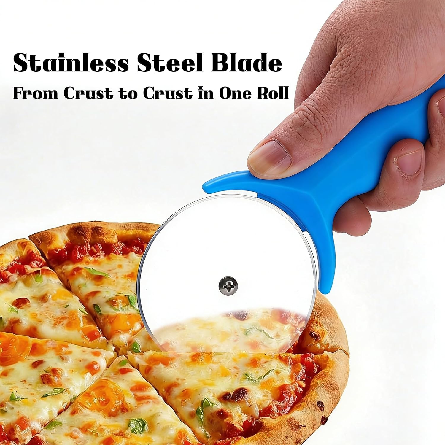 Pizza Cutter Wheel,Pizza Cutter with Cover Stainless Steel(Blue)