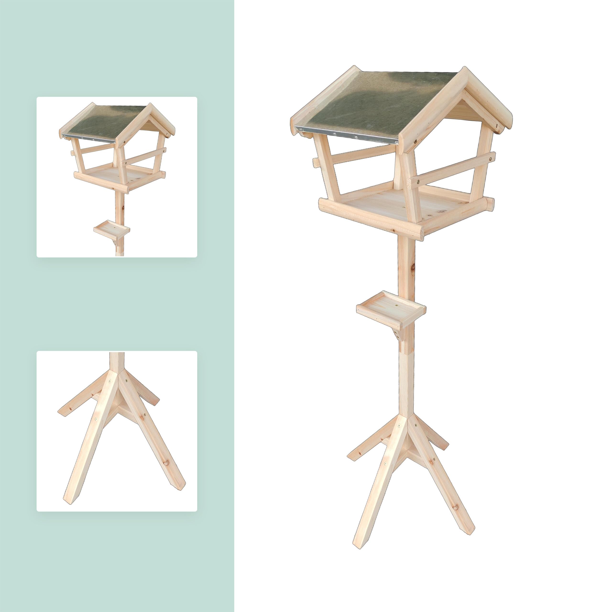 Relaxdays Mangiatoia per Uccelli con Supporto, Tetto Impermeabile, Giardino, Balcone e terrazza, Legno Naturale