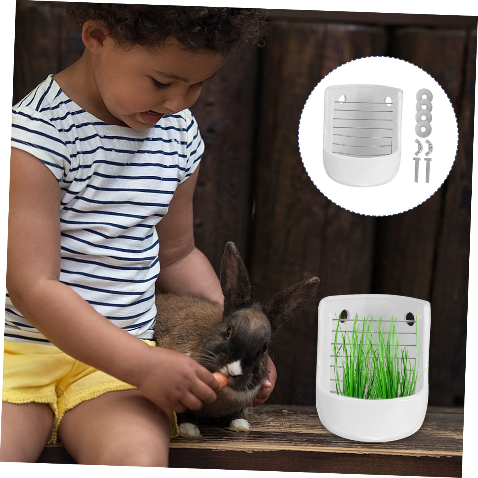 Keramik Futternapf für Kaninchen und Meerschweinchen mit Fester Kippschutz Funktion und Zweifacher Verwendung als Futter und Grasfutterspender für Kleintiere