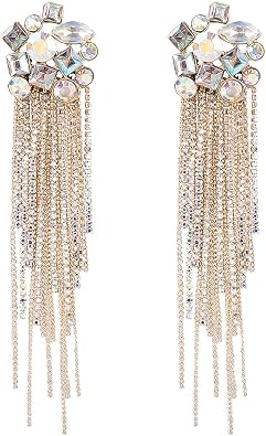 Gold Chandelier Tassel Earrings, Geometric Flower Tassel Dangle Earrings for Women, Bohemian Floral Fringe Earrings, Sparkling Abstract Flower Stud Earrings Boho Jewelry, Golden Chandelier Linear Drop Earrings for womens, Cute Long Chain Statement Earrings Accessories