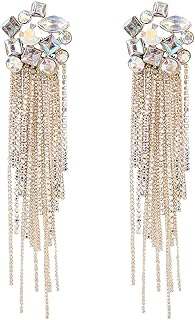 Gold Chandelier Tassel Earrings, Geometric Flower Tassel Dangle Earrings for Women, Bohemian Floral Fringe Earrings, Sparkling Abstract Flower Stud Earrings Boho Jewelry, Golden Chandelier Linear Drop Earrings for Girls, Cute Long Chain Statement Earrings Accessories Gift