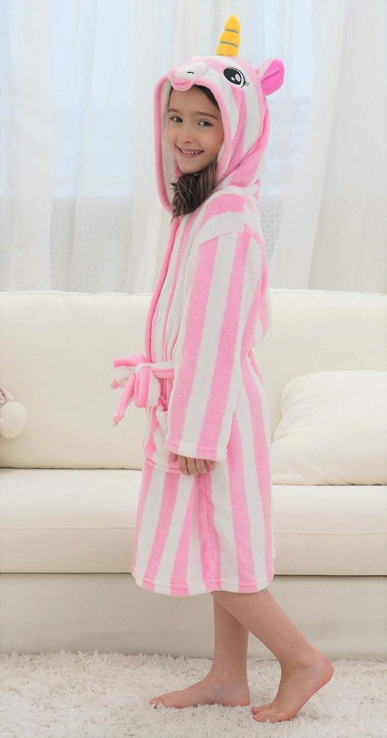 Doctor Unicorn Soft Unicorn Hooded Bathrobe Sleepwear - Unicorn Gifts for Girls (Pink White, 7-9 Years): Clothing, Shoes & Jewelry