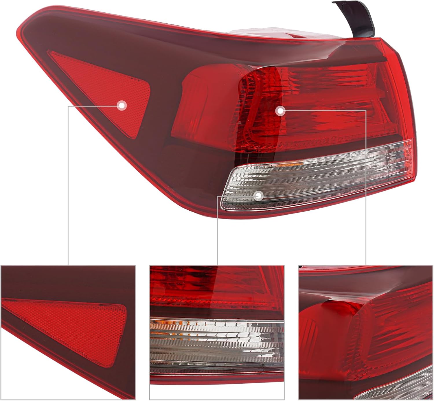 Halogen Tail Light Assembly for Kia Rio 2018 2019 2020 2021 2022 2023 Left Driver Side Outer Tail Lamp Replacement Red&Clear Lens Red Housing 92401H9100 KI2804143 (Left Driver Side)