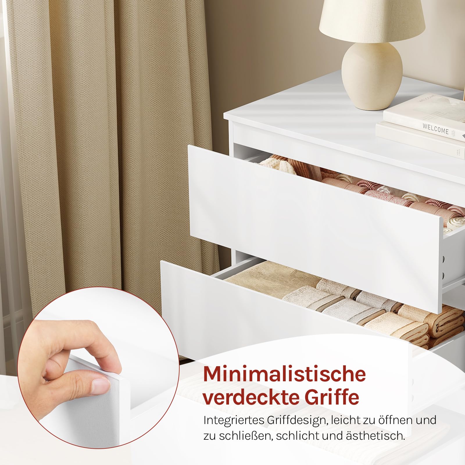 WOLTU Kommode weiß mit 3 Schubladen, Sideboard für Wohnzimmer Schlafzimmer Flur, Moderner Schubladenschrank, 60 x 70 x 40 cm, KMD005ws