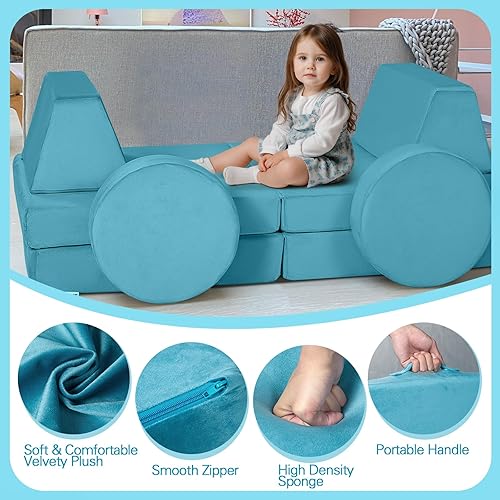 Miniatura 28 de MeMoreCool Sofá modular de 8 piezas para niños, sofá de espuma convertible rosa para sala de juegos Rosa (Dusty Rose),Verde bosque,2-marino,Azul