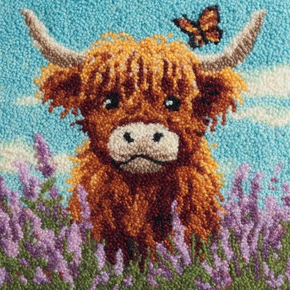 AxiangziK Latch Hook DIY Pillow Kit,Highland Cattle Cushion Cover 43X43Cm