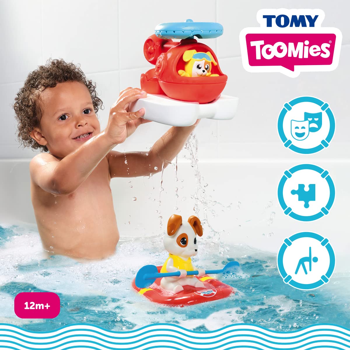 Toomies E73307C Tomy Sea Set Floating Helicopter and Rescue Raft Bundle – Water Spinning Rotor – Pilot Squirter – Baby Bath Toy & Pourer – Suitable from 12 Months