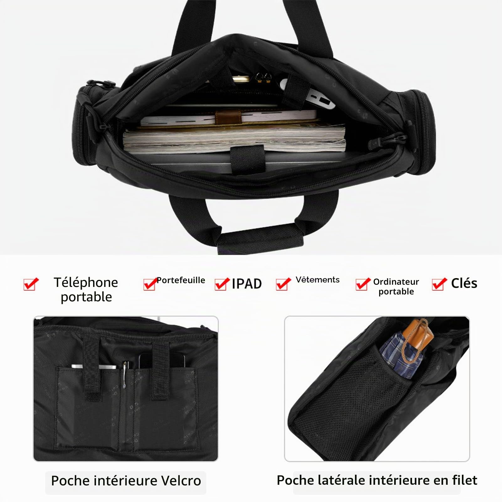 BAIGIO Sac ¨¤ Bandouli¨¨re Tactique Homme Sac ¨¤ Main Militaire Sacoche Porte-document Ordinateur Portable de 15,6 pouces pour Travail Voyage Sport, Noir, 43 x 12 x 29 cm, Noir, 43 x 12 x 29 cm,