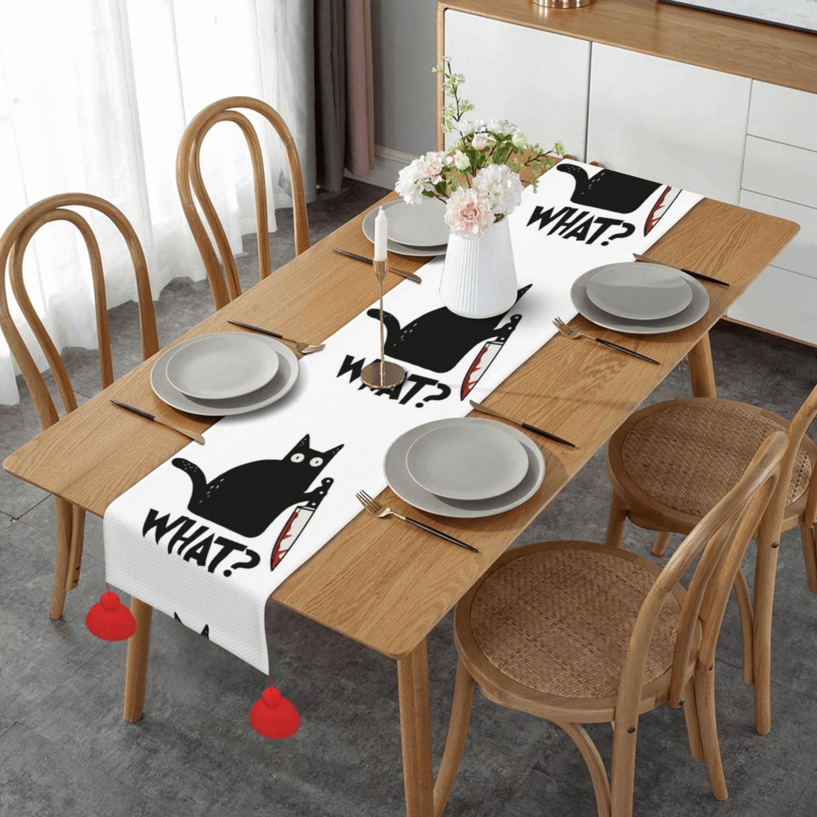 Chemin de table Noël chat amusant 35x152 cm pour cuisine et repas