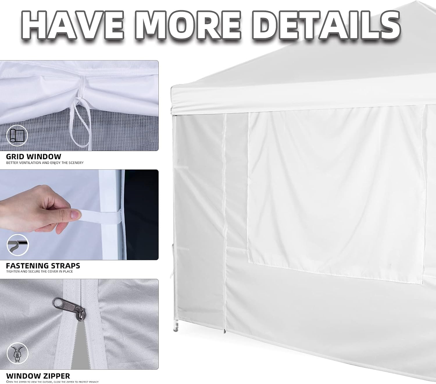 Sunshade Sidewall, SunWall with Door and Window for 10×10 Pop Up Canopy Straight Leg, Outdoor Instant Canopies Wall, 1 Pack Canopy Sidewall Only (Spliceable, White)
