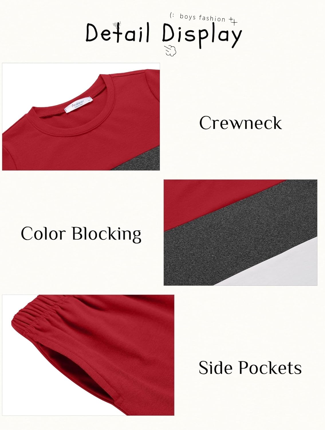 Arshiner Boys' 2-Piece Cotton Outfit Color Block T-Shirt and Shorts Set Casual Summer Clothes for Kids 6-14 Years - Image 6