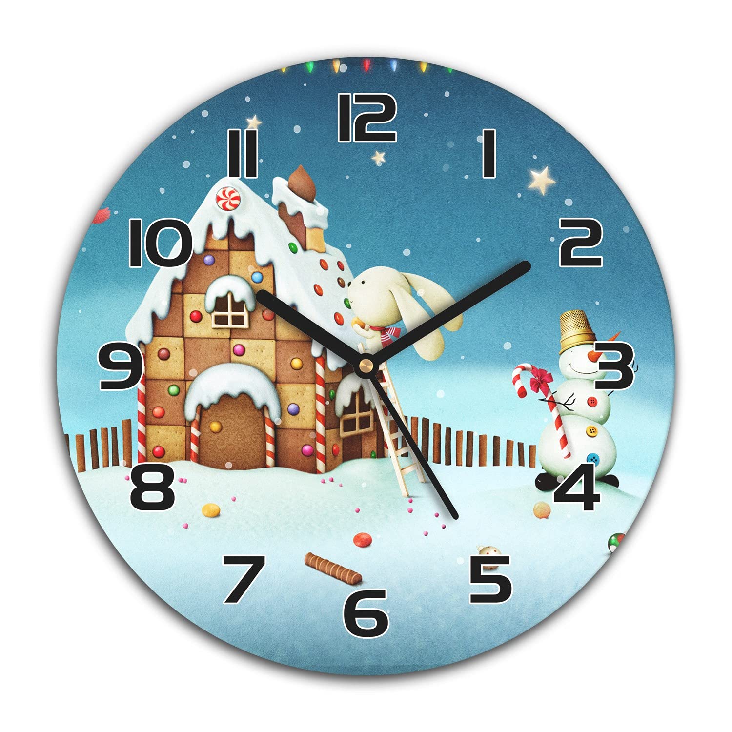 Horloge en Verre Cuisine Silencieuse Design Noël avec Aiguilles Noires