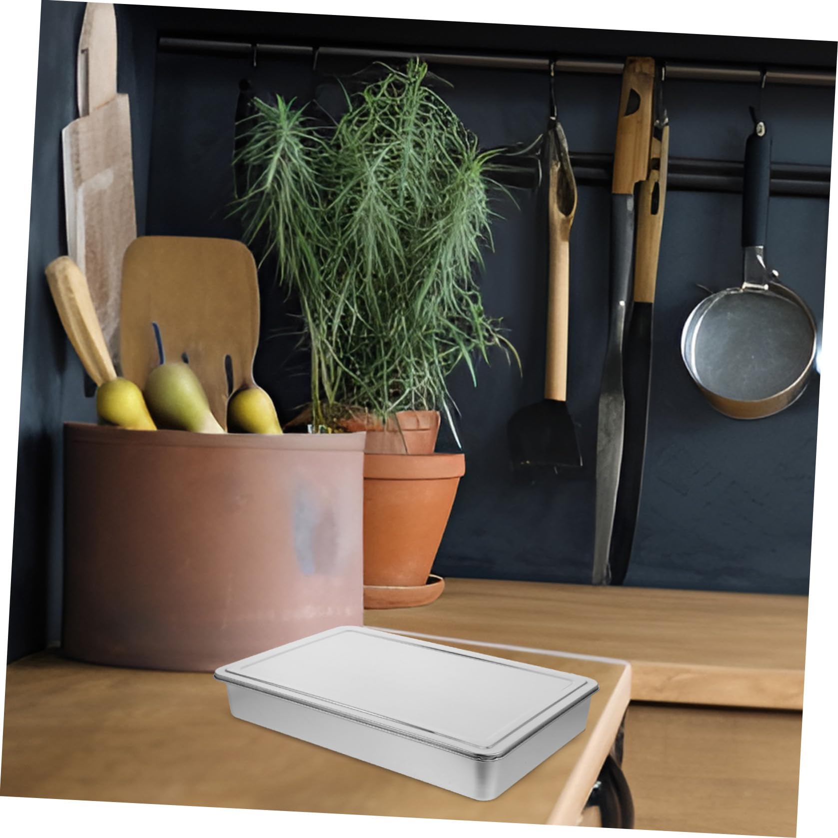 Toyvian Teglia Padella da Forno Rettangolare 43x28x6 Cm in Acciaio Inox con Coperchio con Bordi Arrotondati per Torte, Brownies e Verdure, per Picnic e Conservazione Alimenti