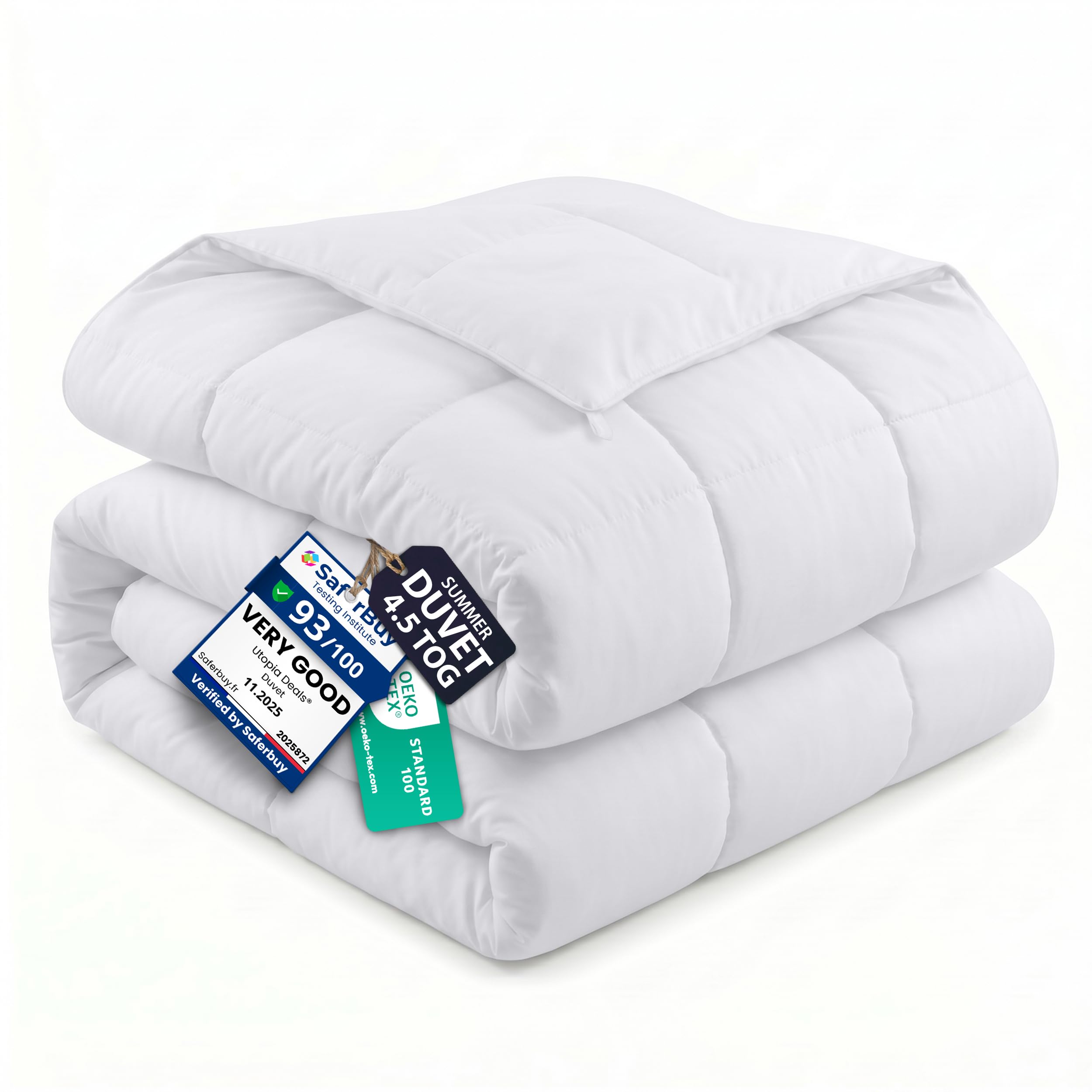 Utopia Bedding Lightweight 45 Tog Duvet With Corner Tabs Microfiber Soft Summer Duvet Box Stitched Down Alternative Quilt Double White