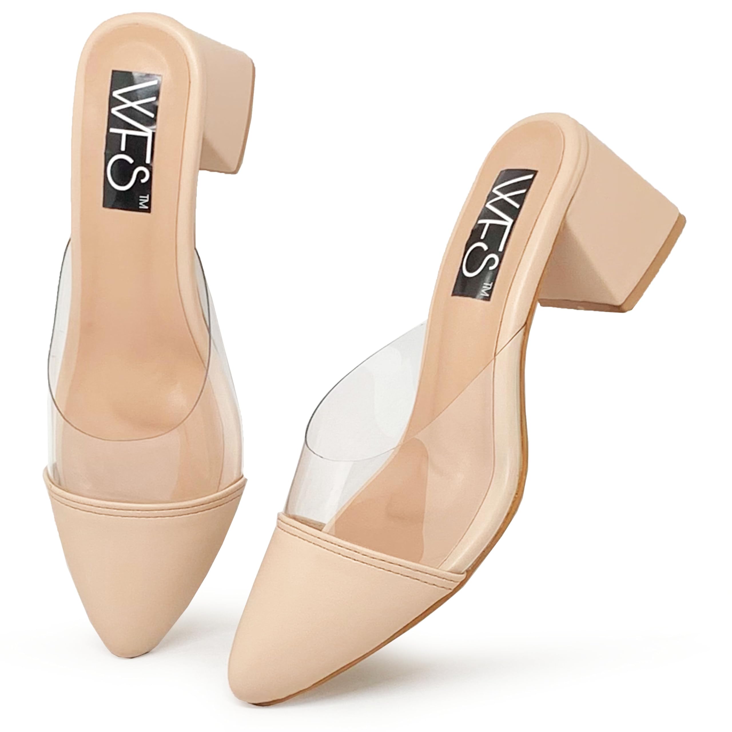WFS Women 2.5 Inch Block Heels with Transparent Strap Bellies Sandals,Beige,41 (B0DDV175V9) Amazon Price History, Amazon Price Tracker