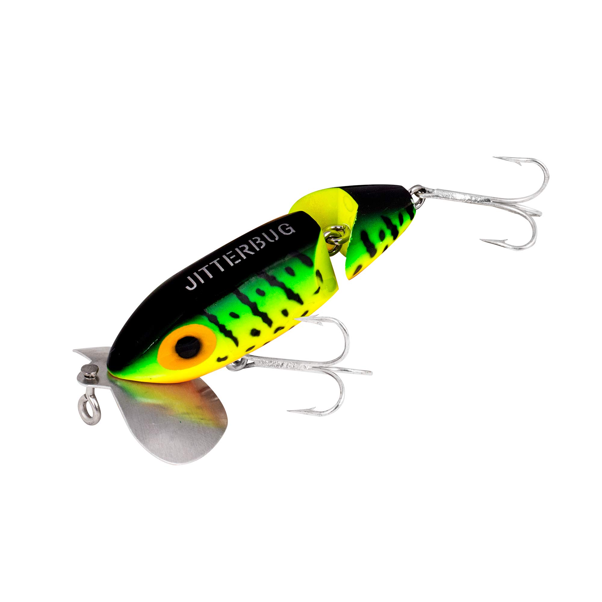 Arbogast Jointed Jitterbug Topwater Bass Fishing Lure, Excellent for Night Fishing, Fire Tiger, 2 1/2", 3/8 oz