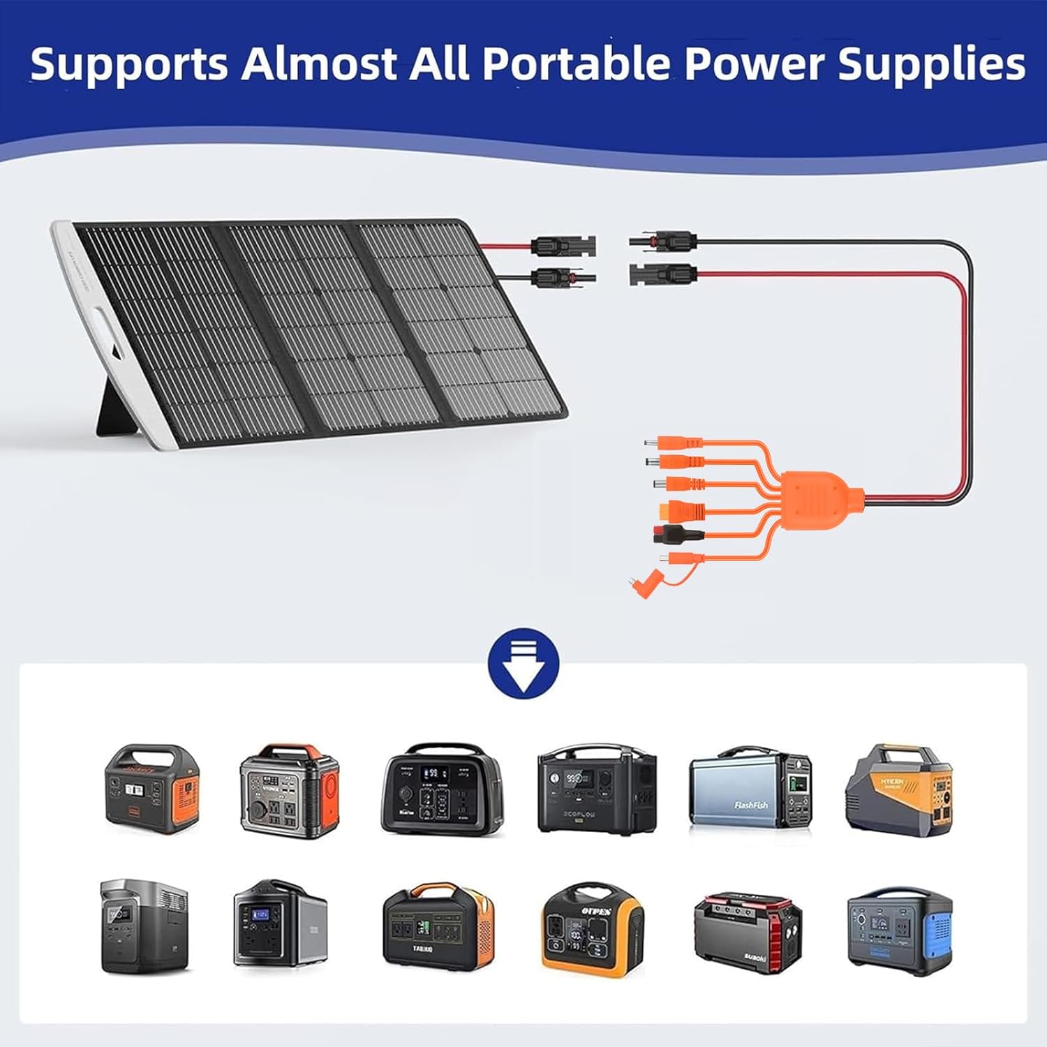 Solar Panel Connector Kit 1 to 7, 12AWG&16 AWG Solar Panel Extension Cable Splitter (XT60, DC7909, DC8020, DC6530, DC5521, DC35135, Anderson), Solar Adapter Cable 5.5FT for Power Station