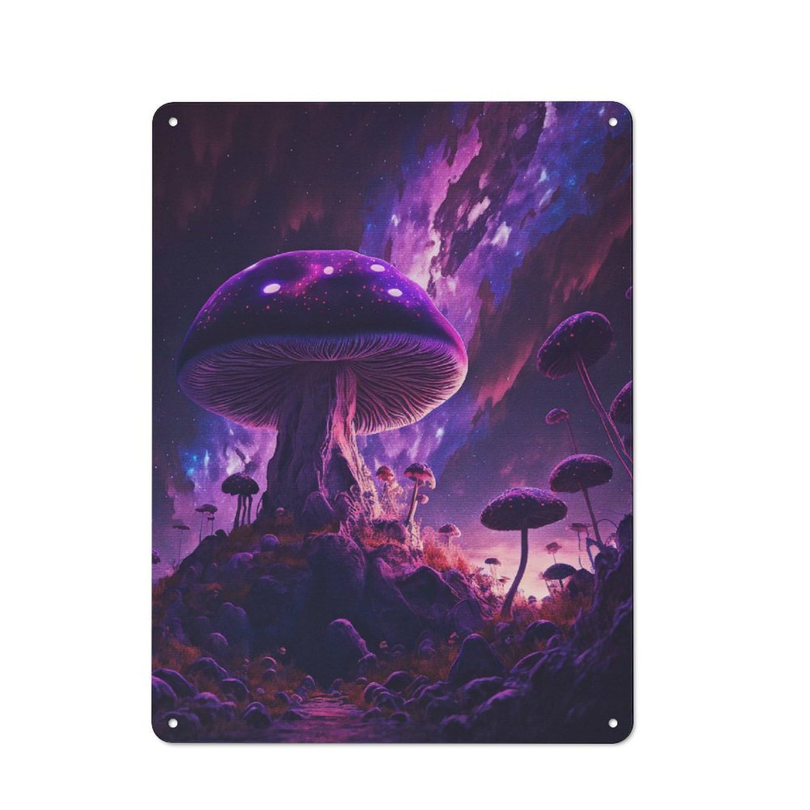 Junmoney Style-9 Vintage Tin Sign 40X30cm With Space Forest Mushroom For Garage Or Workshop, For Metal Sign Collectors, For Cafés, Pubs And Restaurants